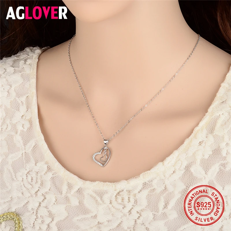 Женское ожерелье из серебра 100% пробы с кулоном в виде двух сердец|jewelry necklace|jewelry