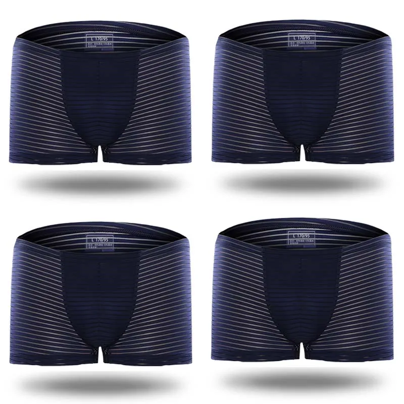 ZU062-4 dark blue Мужские трусы-боксеры, 4 шт./партия, новинка, Ice Silk Homme Cuecas, трусы, ультра-тонкие дышащие боксеры, сексуальное нижнее белье, L, XL, XXL, XXXL - Цвет: ZU062-4 dark blue