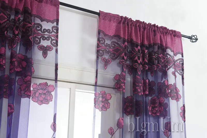 New Arrival Fashion window custom made embroidered / violet tulle beads curtain for the bedroom design sheer voile | Дом и сад