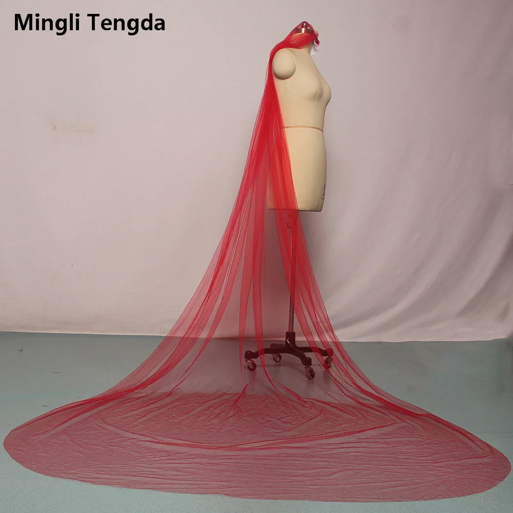 Красная фата катетер Mingli Tengda однослойная черная свадебная вуаль с гребнем длиной