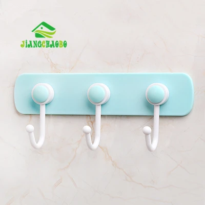 3 Hooks Blue JiangChaoBo не Пробивной крючок, кухонный дверной настенный клей, крепкий липкий крючок, вешалка, креативный бесшовный крючок, настенный крючок - Цвет: 3 Hooks Blue