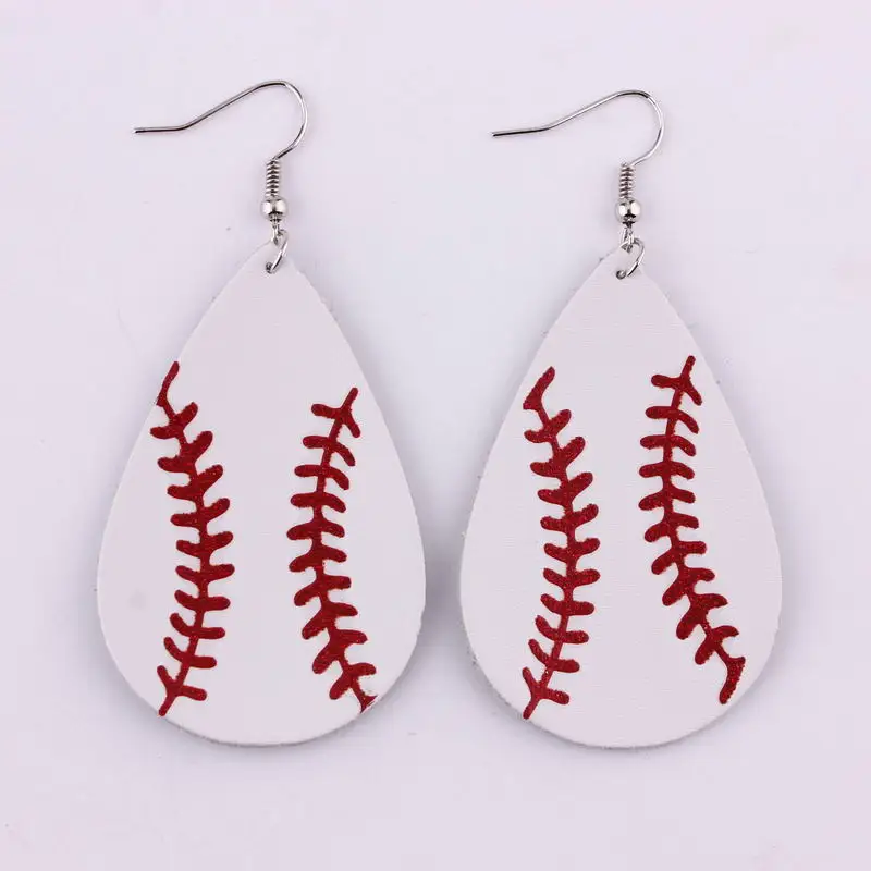 

ZWPON 2020 Trendy Vegan Leather Baseball Earrings for Women Fashion PU Leather Statement Sport Earrings Jewelry Softball Earring