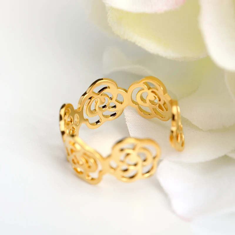 Полые кольца золотые розы пальцевые для женщин Свадебные обручальные ювелирные