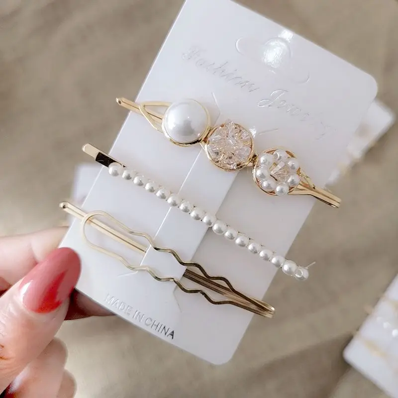 

2019 NEW 1 SET Women Metal Acrylic Beads Hairpins Imitated-pearl Crystal Flower Hair Clips Hair Accessories drop shipping