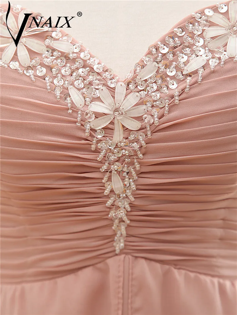 Es03 вышивка бисером гофрирование шифон длинная вечернее платье платье|vestido de