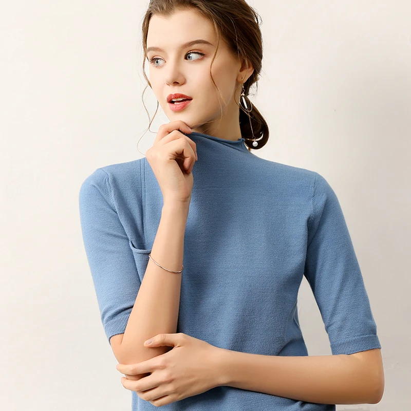 SZDYQH spring and summer new style slim knitted short sleeve cashmere sweater o-neck solid color women half thin pullover | Женская