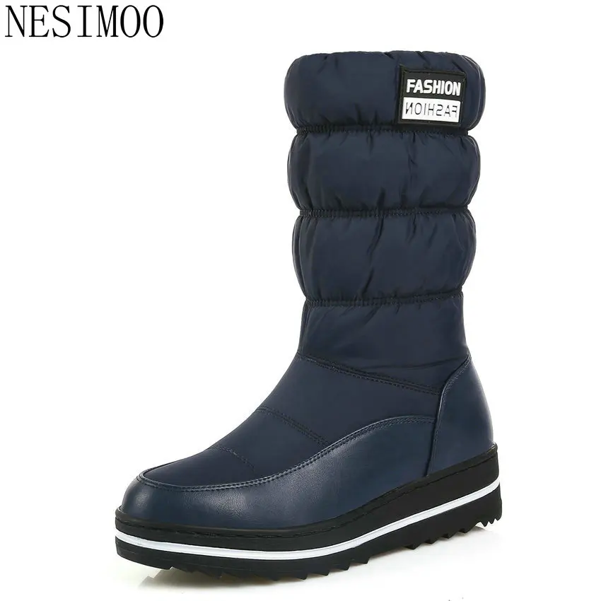 

NESIMOO 2018 Women Knee High Boots Winter Snow Boots Round Toe Slip on Short Plush Wedges Heel Fashion Women Boots Size 35-44