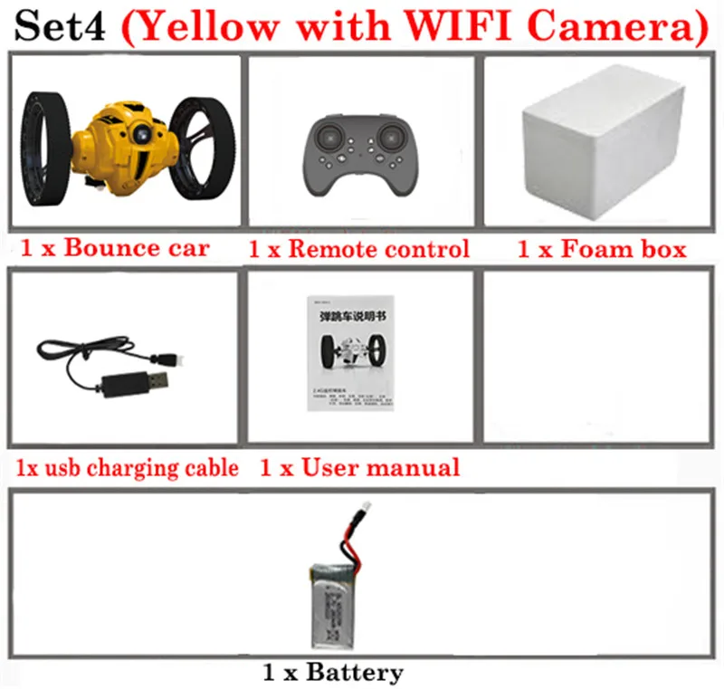 set4 Attiw C6-YW/C6 2,4G прыжки автомобиля с WI-FI Камера гибкими колесами вращение светодиодный ночной Светильник RC робот высокого Stunt автомобилей отказов автомобиля - Цвет: set4
