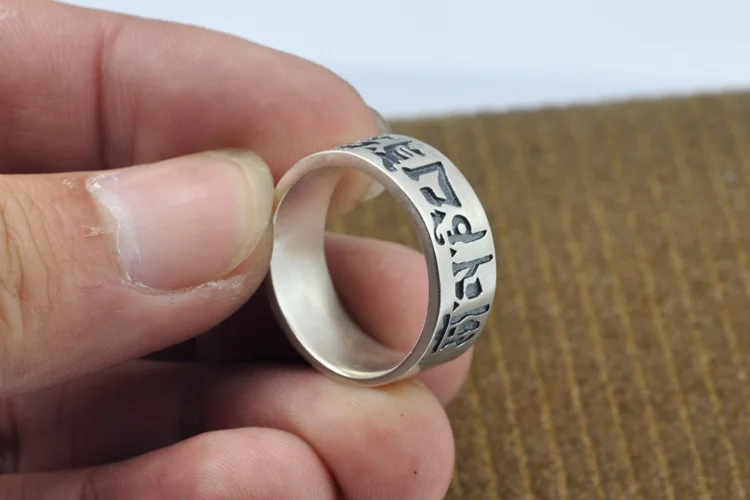 Кольцо из тайского серебра S925 пробы с мантрой шести слов кольцо большим буддой