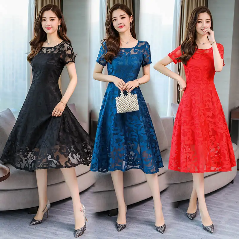 Plus Size 5XL Women Lace Dress Short Sleeve Elegant Maxi Long Summer Robe Femme Black Ladies Party Dresses Jurken C5523 | Женская одежда
