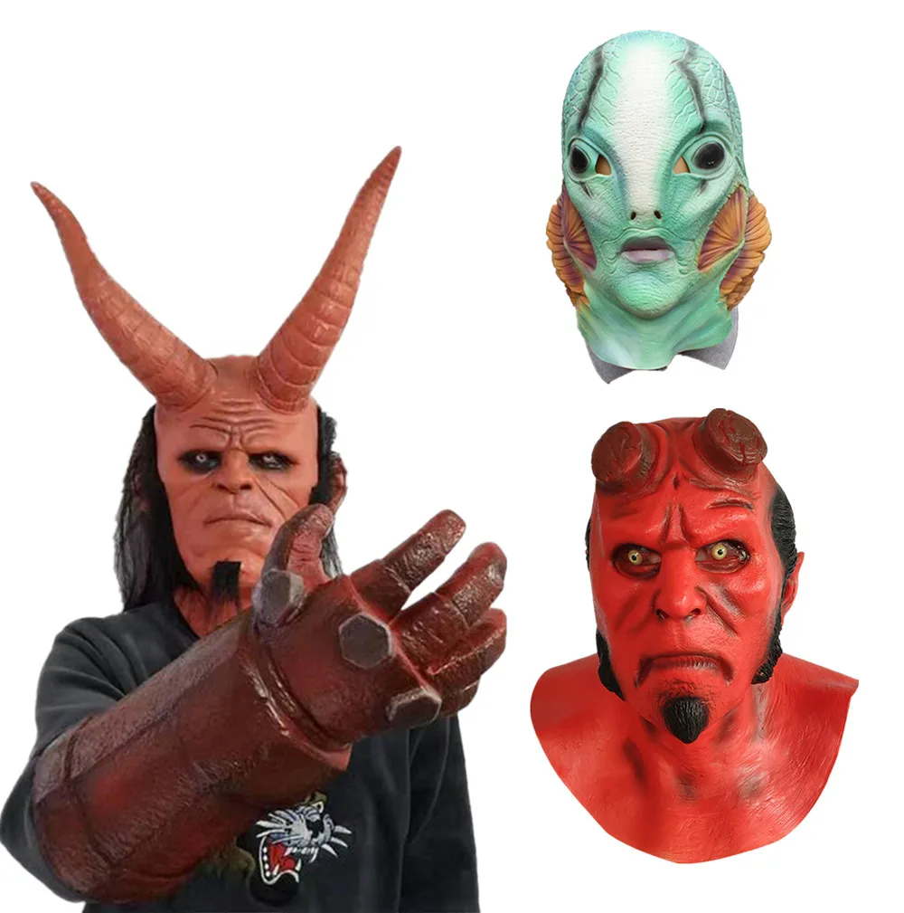 Латексная Маска Hellboy для косплея перчатки Hellboy: Rise of the Blood queen реквизит на Хэллоуин Страшные головные уборы перчатки костюмы