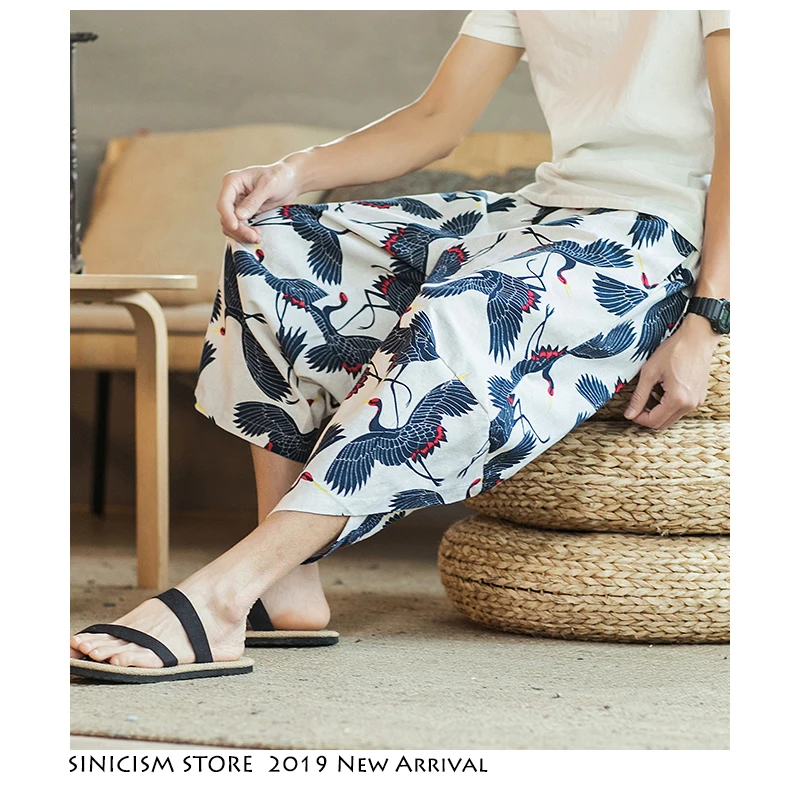 Sinicism Store мужские повседневные укороченные брюки лето 2020 льняные оверсайз Мужские
