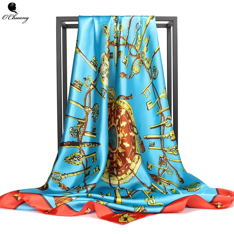 Шелковый шарф, 90X90 см., с принтом, для девушек, дизайнерская шаль, роскошный головной платок, Soie, атласный, квадратный, для женщин, шарфы, Женские аксессуары, 90X90