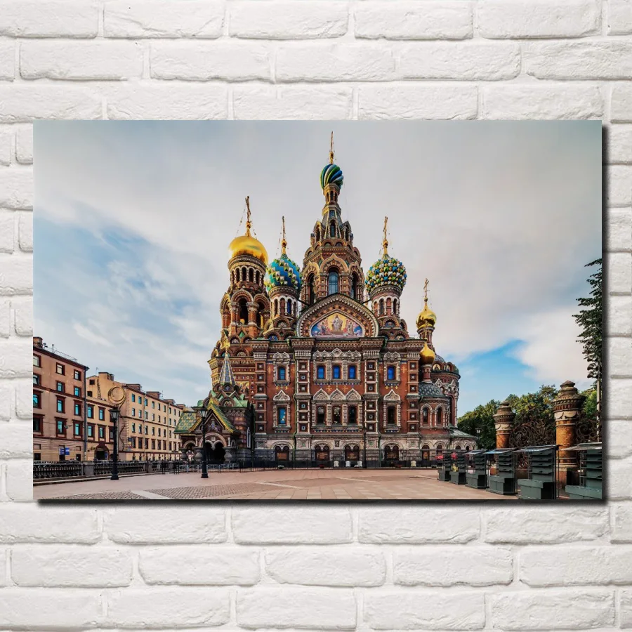 

Saint Petersburg Church temple Russian city building fabric posters on the wall picture home art living room decoration MD870