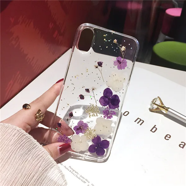 Qianliyao настоящие сухоцветы чехол s для iPhone X XR XS Max 6 6S 7 8 plus 11 Pro Max чехол для телефона Роскошный Блестящий Мягкий ТПУ чехол - Цвет: 1