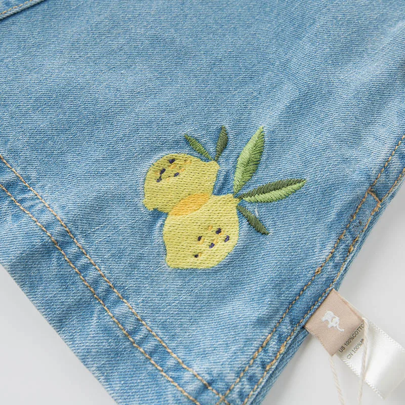 DBA6621 dave bella spring infant baby girl's denim dress fashion strap birthday suspenders toddler children clothes | Детская одежда