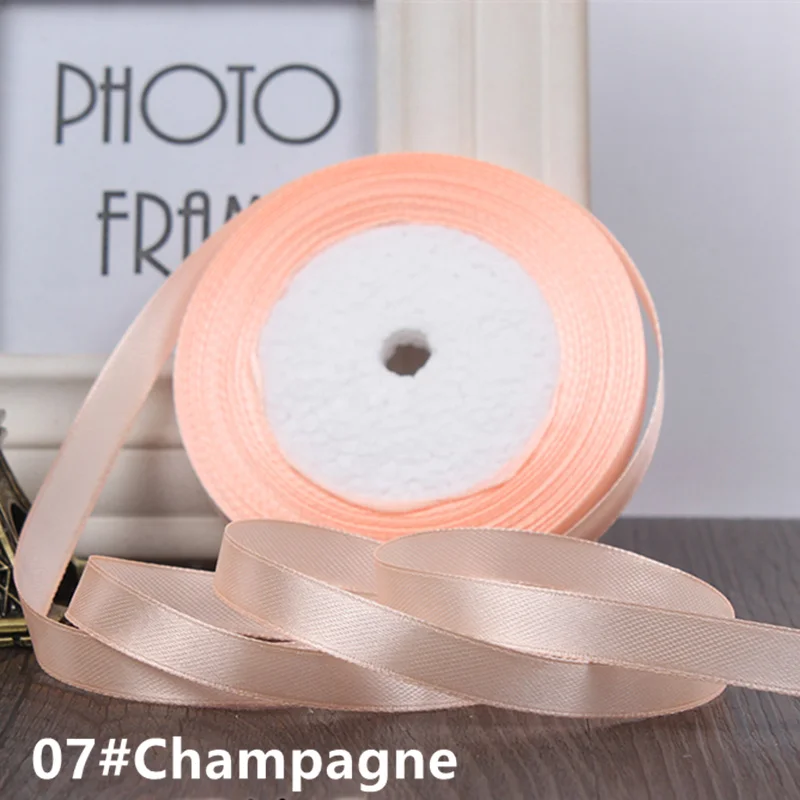 champagne 25 ярдов/рулон атласная лента Гро-Гро ленты ширина 1 см Рождественская Вечеринка Свадебная лента для украшения торта подарочная упаковка ленточная повязка для волос - Color: champagne