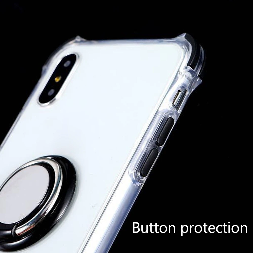 Transparent Phone Case For iphone 6 6s XR X 7 8 shockproof Bumper XSMAX XS Magnetic Finger Ring Holder Cover |