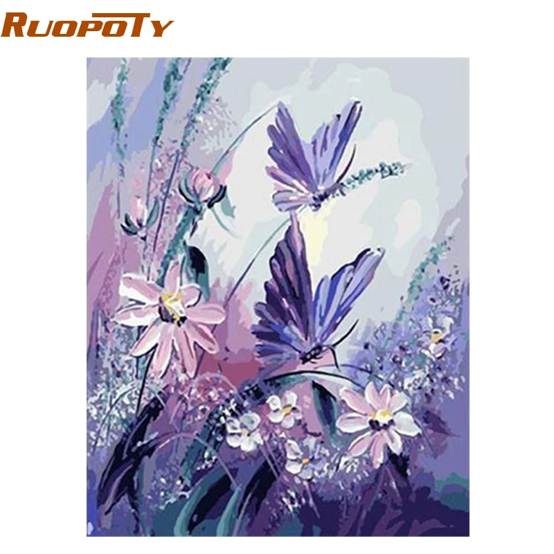 RUOPOTY Рамка Бабочка DIY картина по номерам Настенная холст свадебное украшение