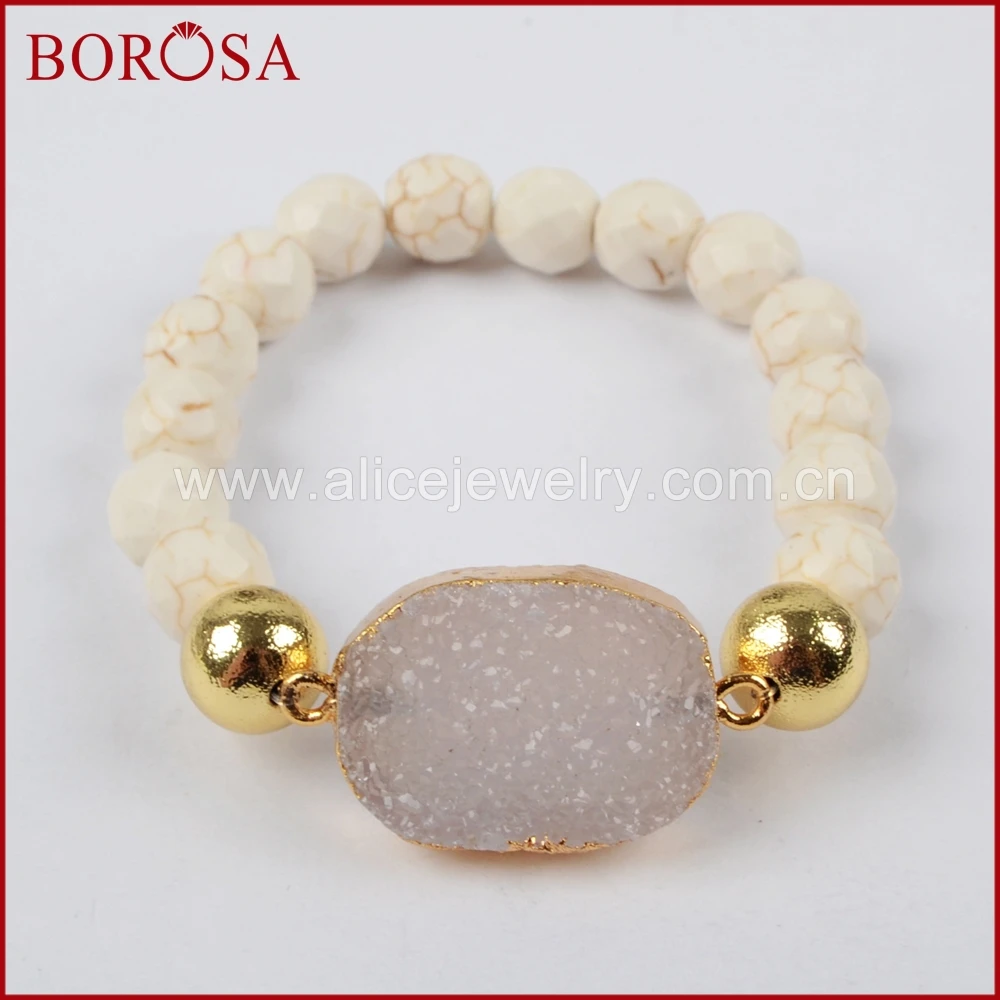 Женский браслет BOROSA золотистый/серебристый натуральный камень очаровательный с