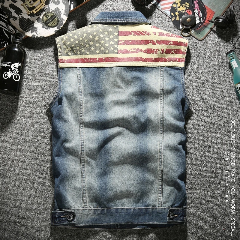 Высокое качество! Жилет мужской джинсовый приталенный из денима без рукавов