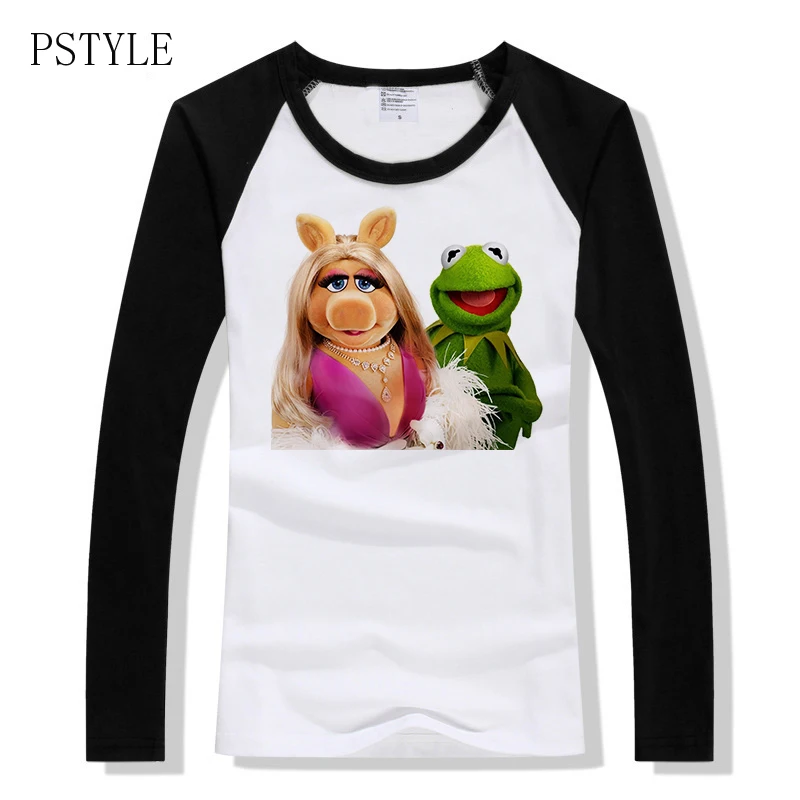 Spring Women's Tshirt Cartoon Kermit The Frog and Miss Piggy Printed Funny T Shirts Cute Raglan Sleeve Design Novelty Camisetas | Женская
