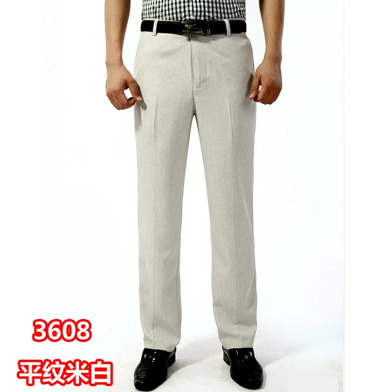 3608 beige Летние тонкие мужские льняные хлопковые брюки, мужские брюки с высокой талией, свободные деловые брюки, прямые повседневные мужские длинные брюки - Цвет: 3608 beige