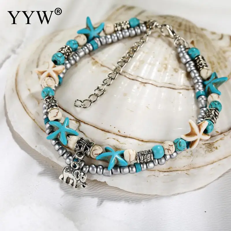 Vintage Shell Beads Starfish Elephant Anklets For Women New Multi Layer Anklet Leg Bracelet Handmade Bohemian Jewelry Cavigliera | Украшения