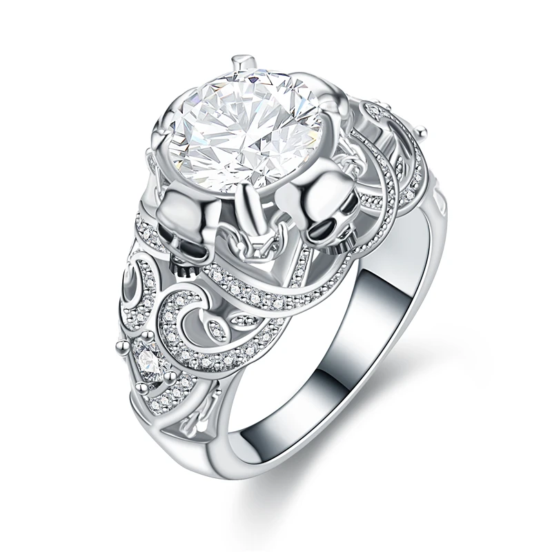 Кольца в виде черепа для женщин и мужчин серебристого цвета с кристаллами