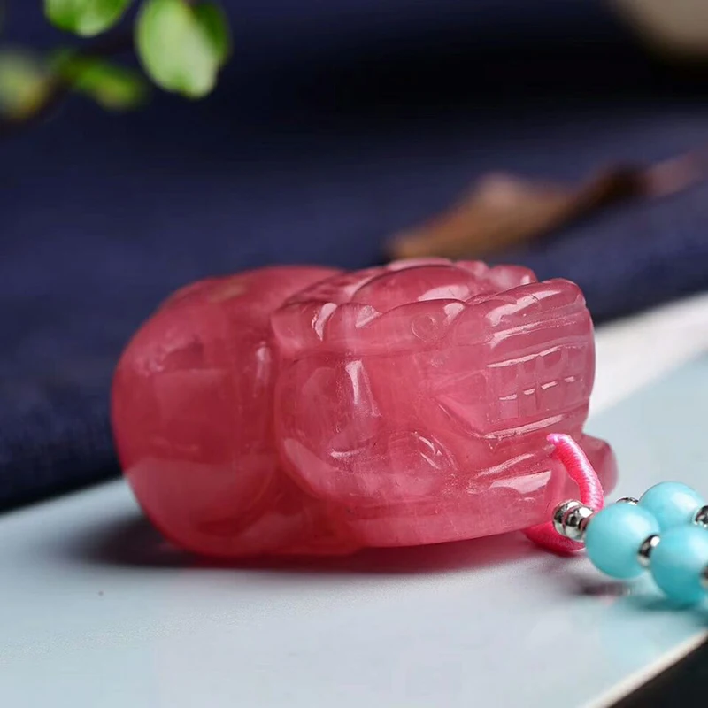 Оптовая продажа розовый кулон из натурального хрусталя ручная работа PiXiu цепочка