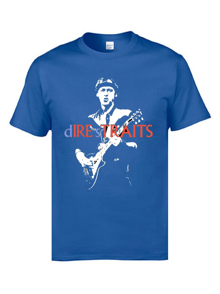 Футболка в стиле хип-хоп для гитары Rock Dire Straits, высокое качество, круглый воротник, хлопок, дышащие топы и футболки, мужские популярные футболки - Цвет: Синий