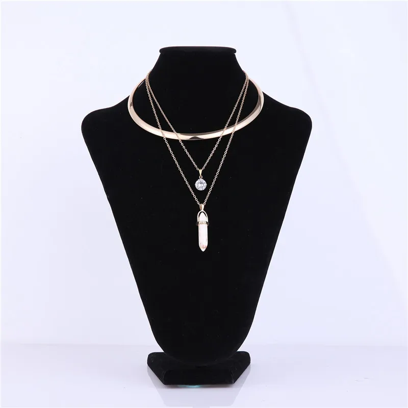 [JIMORE] Fashion Womens Chokers Necklaces Hexagonal Natural Stone Pendant Multilayers Torque Collier Femme Gold Color Chocker | Украшения и