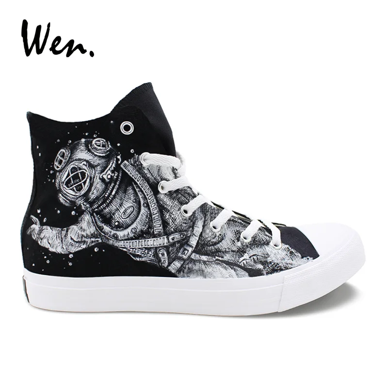 

Wen Original Design Outer Space Astronaut Hand Painted Shoes Canvas Sneakers Women Laced Flats High Top Men Plimsolls Footwear