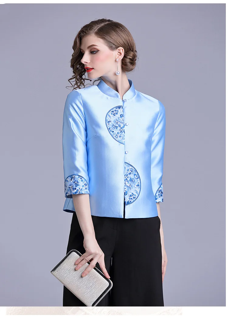 Новая Осенняя винтажная короткая куртка в китайском стиле с вышивкой виде