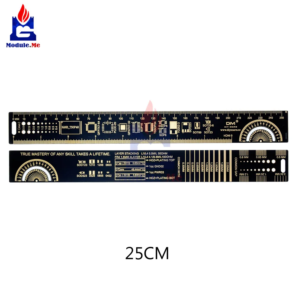 1 комплект 15 см 20 см 25 см PCB линейка Многофункциональный измерительный инструмент резистор микросхема конденсатора IC SMD диодный транзистор посылка 180 градусов