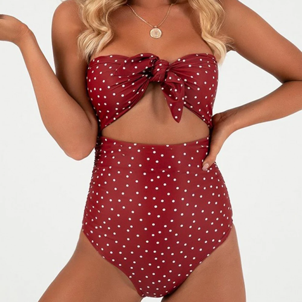

Sexy high waist bikini 2019 personality wrapped chest knotted ladies one piece swimsuit 6 styles printed nylon beach swimsuit