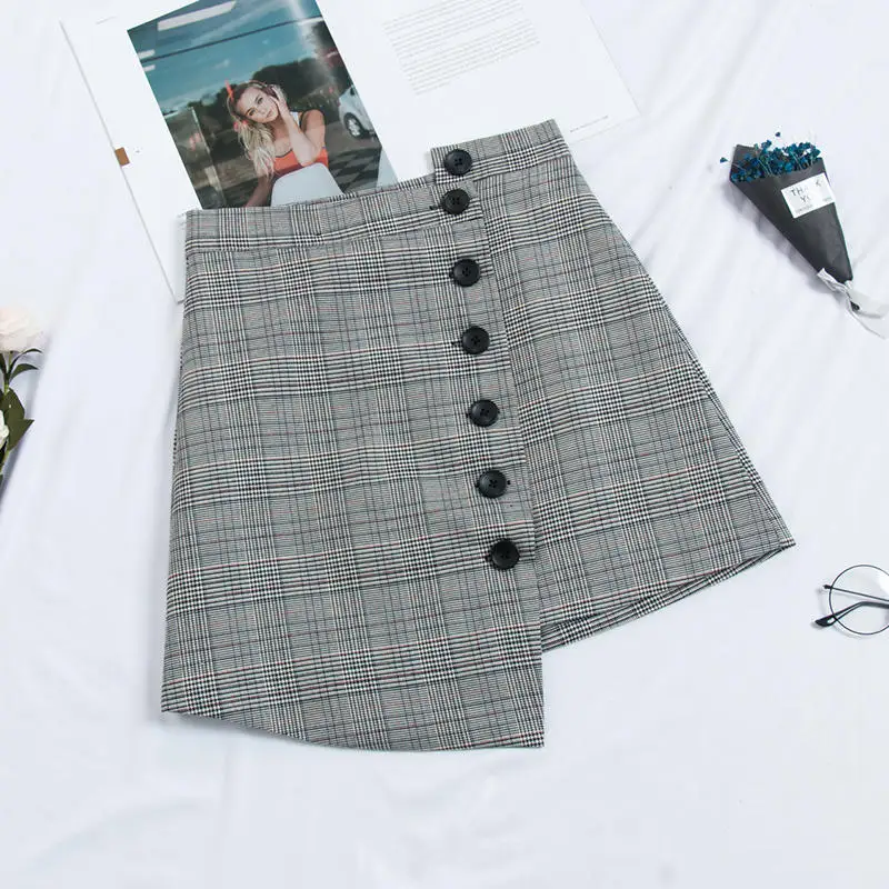 Neploe клетчатая короткая юбка с асимметричной пуговицей трапециевидная 2019