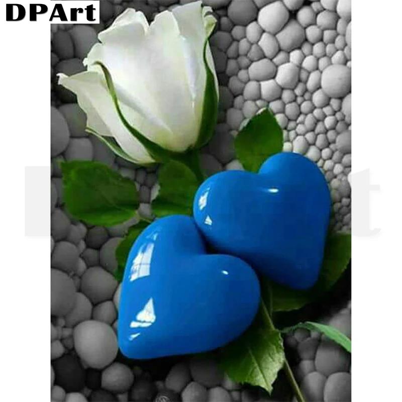 Алмазная картина полностью квадратная/круглая дрель с белыми розами и синим