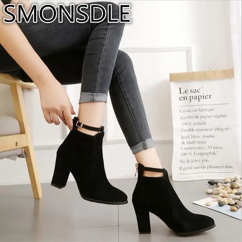 SMONSDLE 2018 winter new European and American fashion thick with short boots British wind Martin Chelsea bare female A15 | Обувь