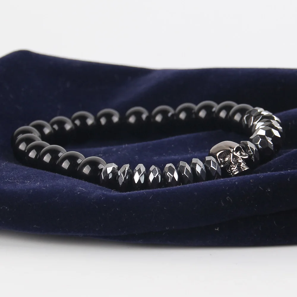Наручное украшение гематит мужские браслеты череп bijoux Веревка Подвеска из титановой стали чарующий камень бусины браслеты и браслеты для мужчин ювелирные изделия
