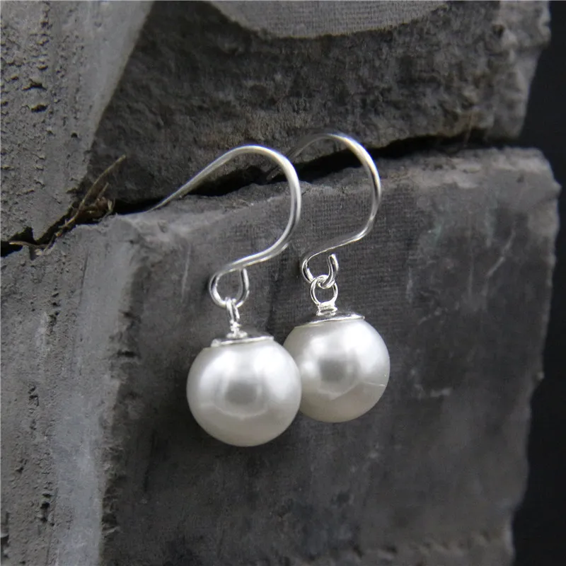 Pearl Earrings for Women Real 925 Sterling Silver Simple Beads Earring Hypoallergenic Drop Fashion Jewelry | Украшения и