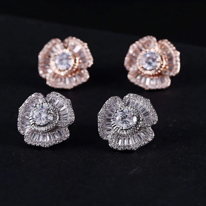 Изысканные 1 карат CZ серьги гвоздики с камнем для женщин Белый/розовое золото