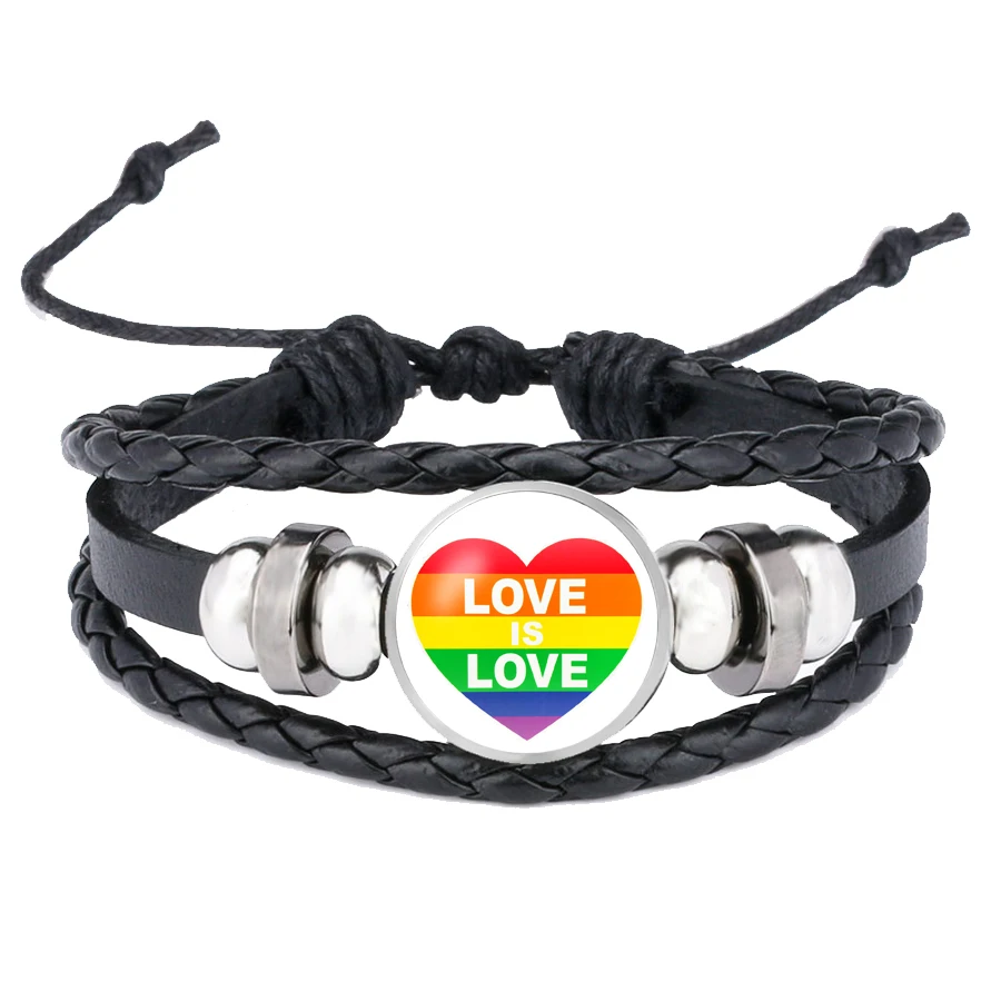 Gay Pride стеклянный браслет с пряжкой Радужный Флаг украшения для геев ручная - Фото №1
