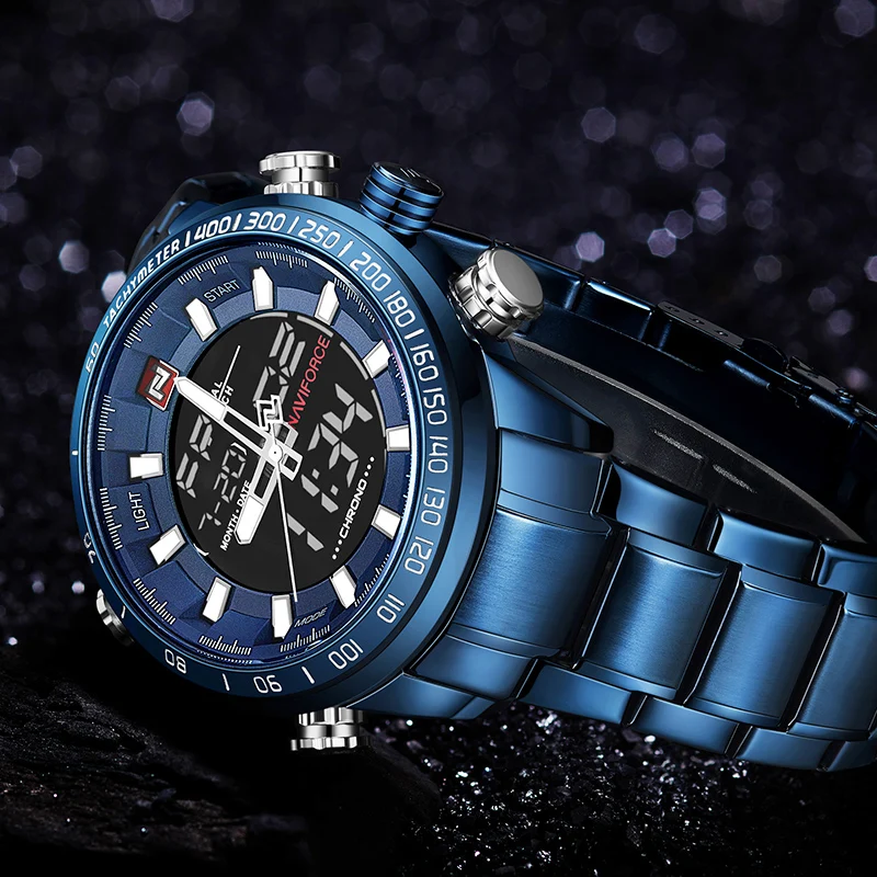 Топ люксовый бренд NAVIFORCE мужские модные спортивные часы полностью Стальные