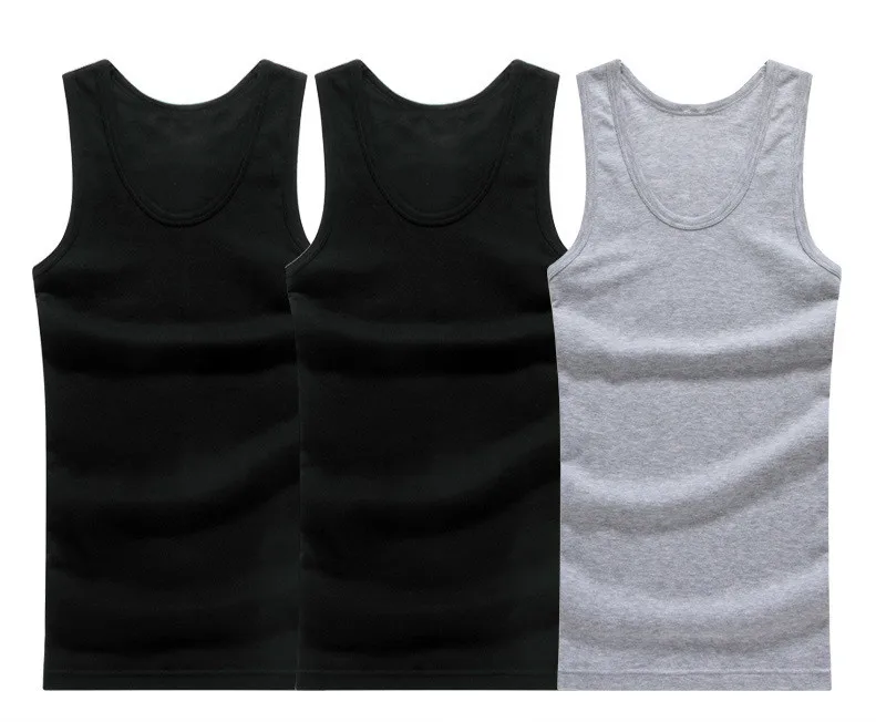 Black Black Gray Лидер продаж, 3 шт., хлопок/, летняя новинка, модные однотонные облегающие эластичные мужские майки, мужские однотонные майки - Цвет: Black Black Gray