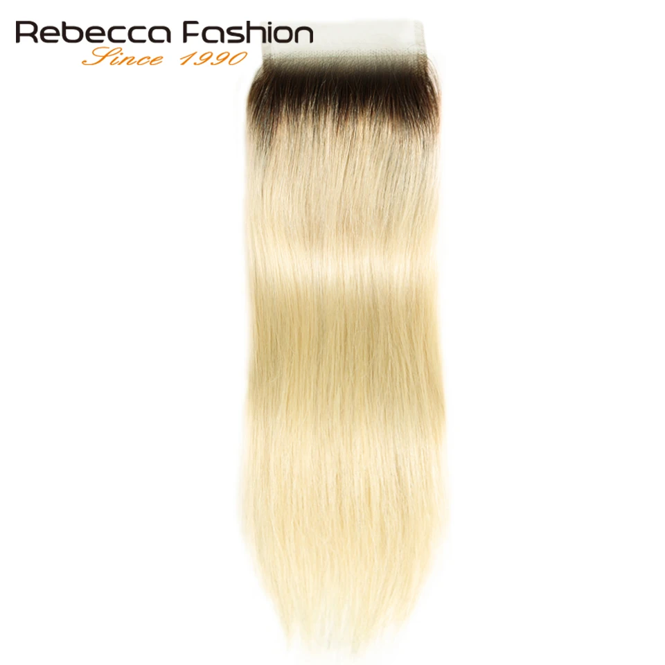 Rebecca прямые T4/613 медовый блонд тень-закрытие бразильские Remy человеческие синтетические волосы 4x4 прозрачная швейцарская шнуровка