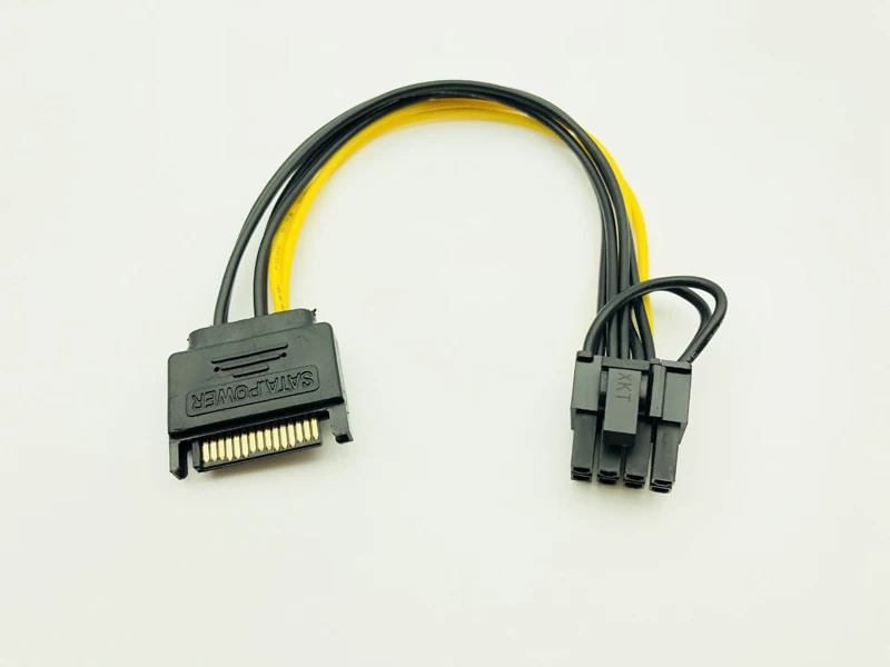 Одиночный SATA 15pin к 8pin (6 + 2) Кабель адаптер Powr 20 см PCI E кабель питания 15 контактный 8 для BTC Miner Mining|Компьютерные