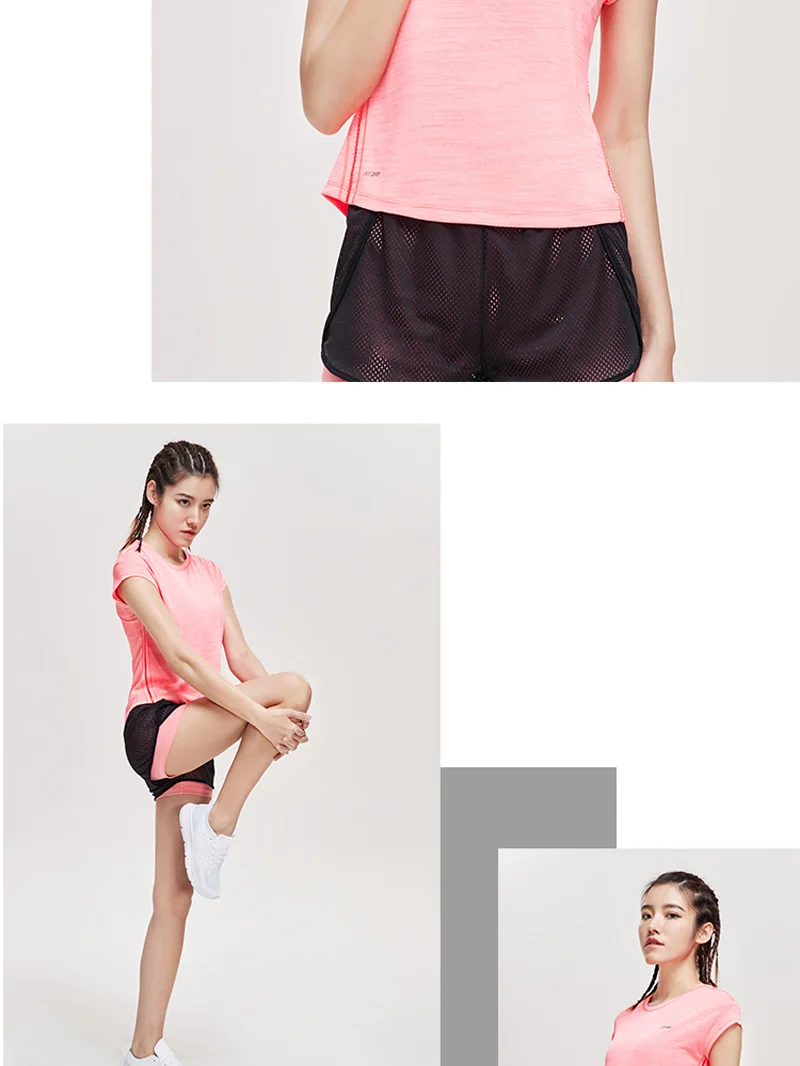 Li-Ning, женская спортивная футболка для тренировок, сухая, дышащая, полиэстер, Стандартная посадка, Удобная подкладка, для фитнеса, Спортивная футболка ATSP094 WTS1506