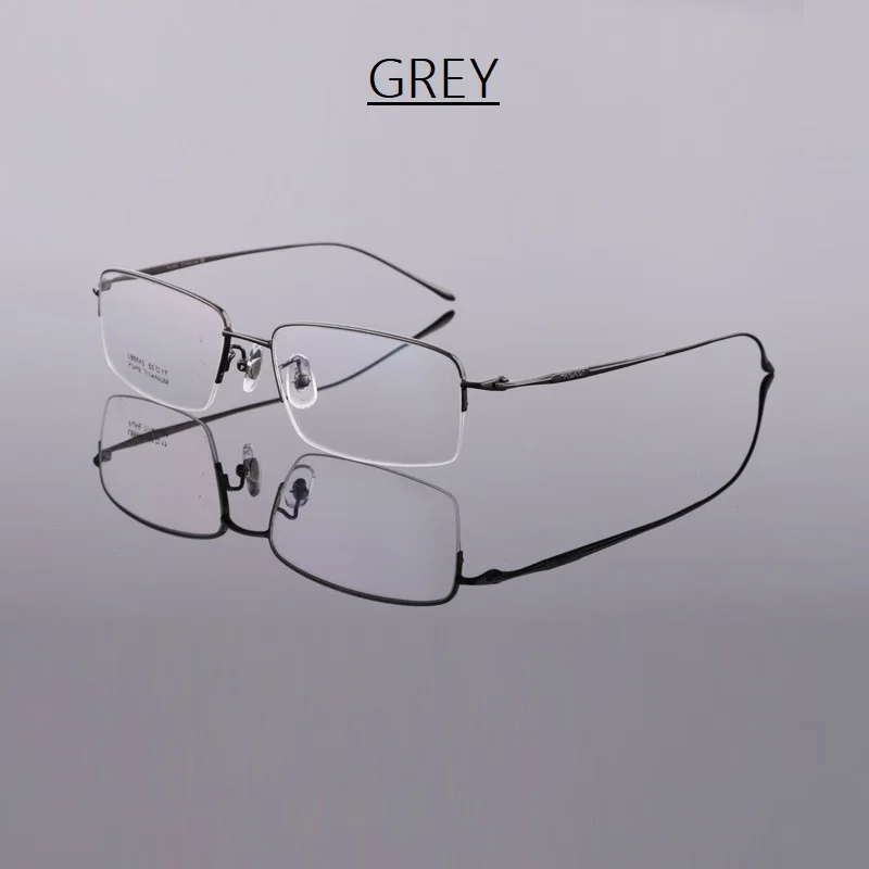 GREY Titanium Big Face Men Glasses Eyewear Ultra light Half Rim Whole Carving Temple Myopia Prescription Readding Glasses Eyewear New - Цвет оправы: GREY
