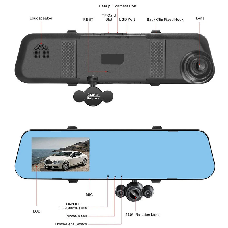 Автомобильный видеорегистратор 4 0 Full HD 1080P 3 камеры заднего вида DashCam